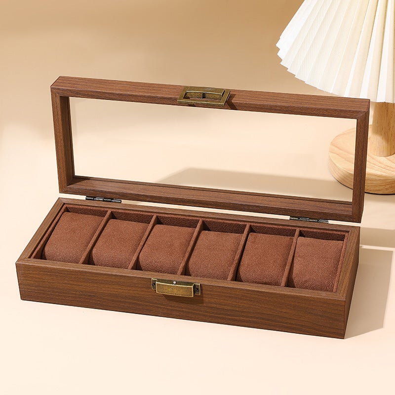 صندوق ساعة خشبي من الجوز صندوق ساعة صندوق مجوهرات مجموعة خشبية وصندوق إنهاء صندوق تخزين الساعة - Image 3